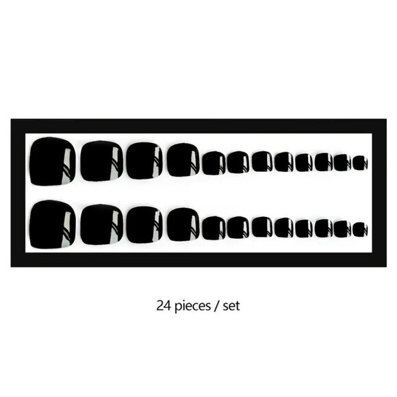 Nails Black Press On Toenails Short 24 Stylish Fake Glossy Tendy Glam Reusable - Picture 2 of 4